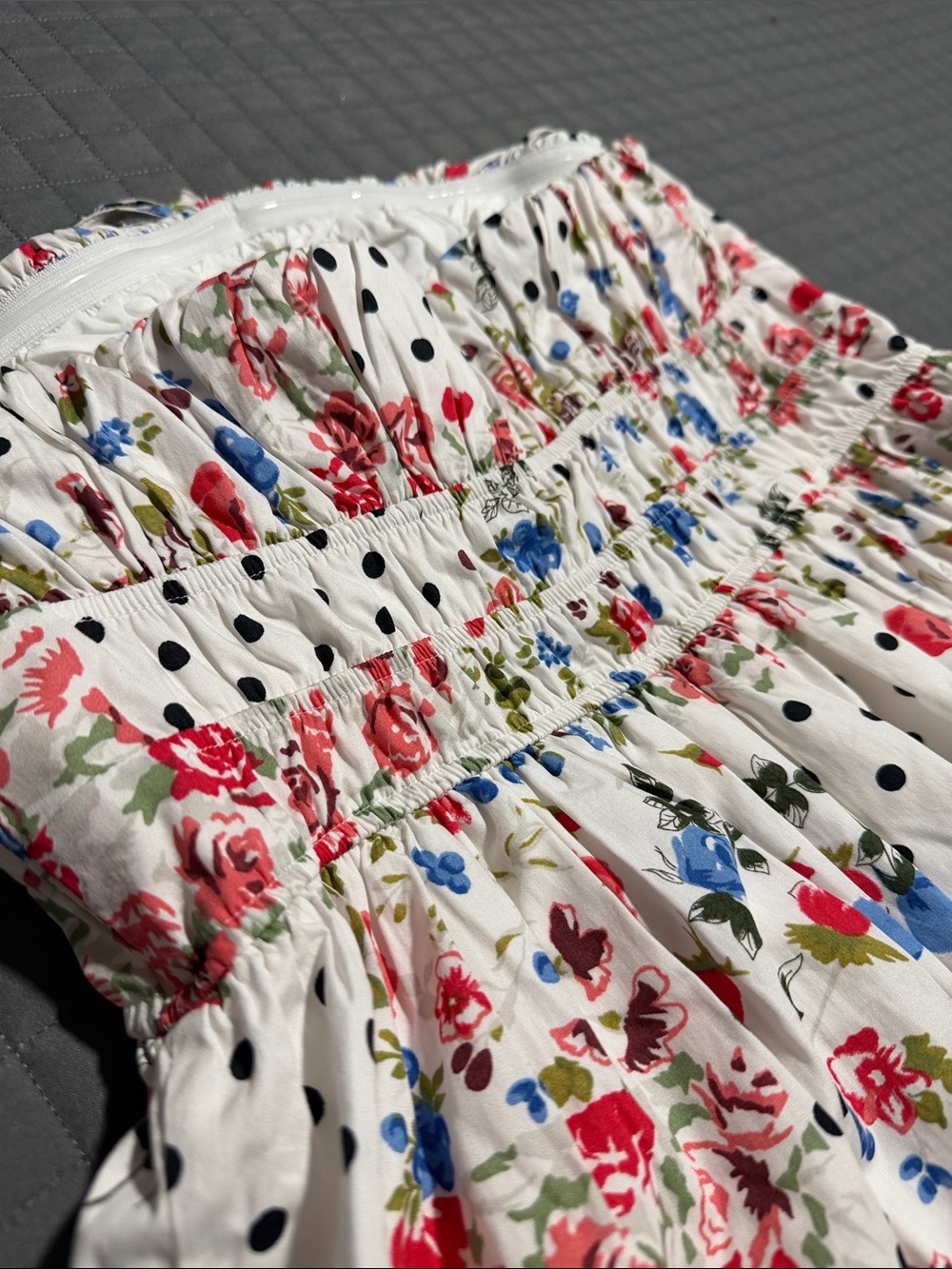 Anthropologie Somerset White Floral & Black Polka Dot Strapless Dress Sz L NWT - Picture 5 of 8